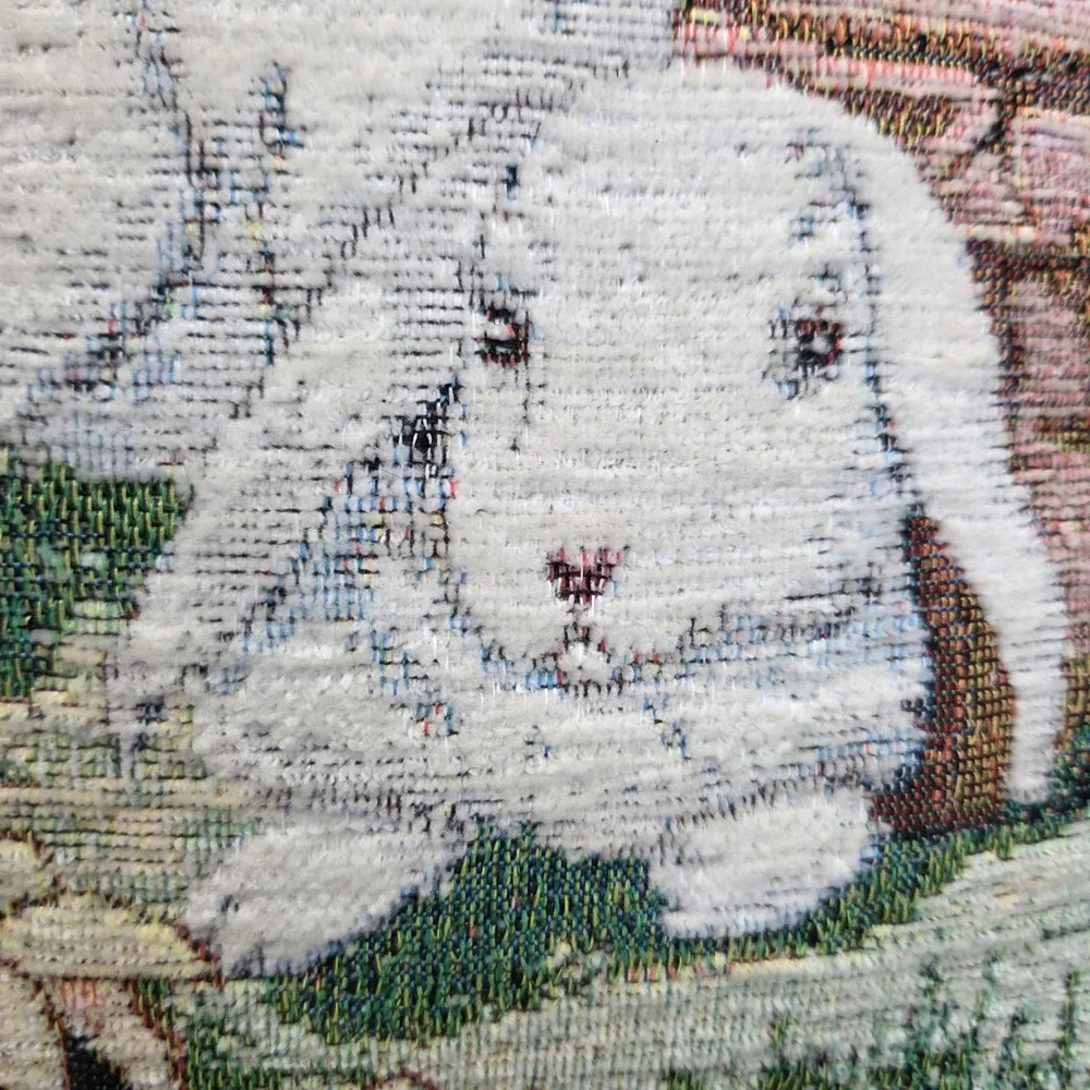 Vintage Woven Tapestry Bunny Rabbit Garden Throw Pillow Easter Cottagecore Decor